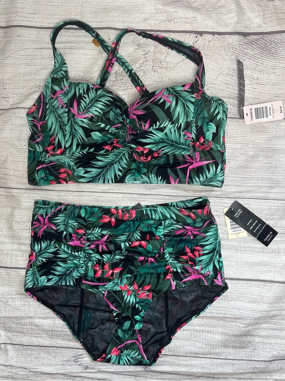 Torrid Tropical Leaf Bikini Top Size 1 (1x Or 14/16) Bottoms Size 0 (large/12)